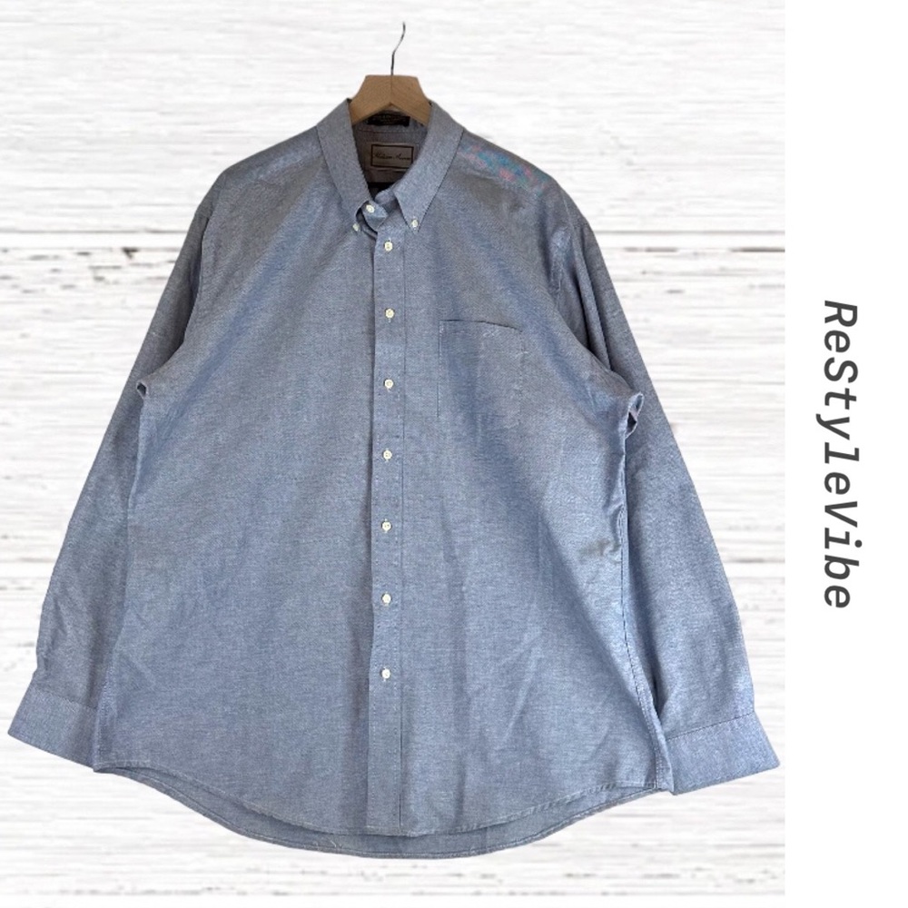 MADISON AVENUE Men’s Size 18 36/37 Shirt Oxford Button Down Wrinkle Free Blue